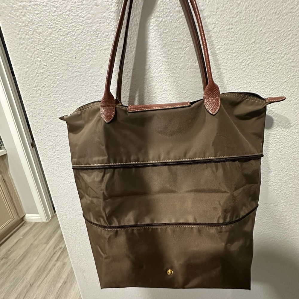 Longchamp Brown Quilted Tote Bag with Leather Handles